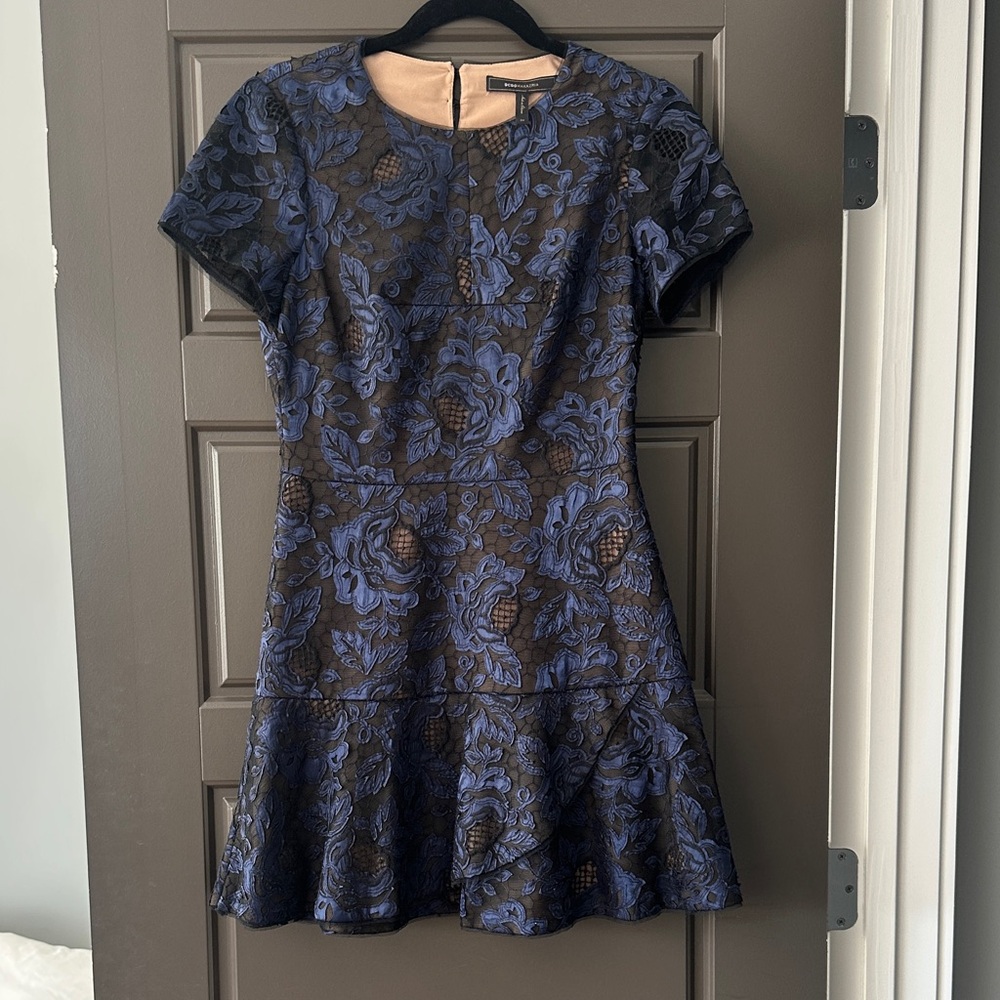 BCBGeneration Navy and Black Floral Lace Mini Dress